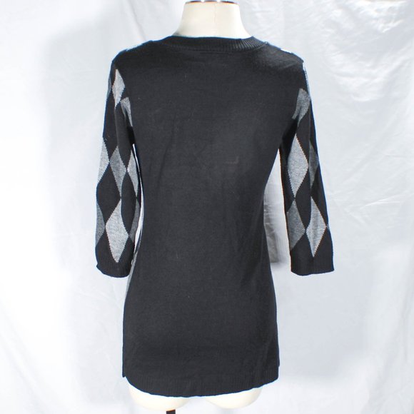 Y2K 2000s Harlequin Patterned Black Gray Hue Button Cardigan Lorelei Gilmore - Picture 6 of 7